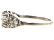 French Art Deco Platinum & Diamond Ring with Pierced Slanted Shoulders