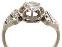 French Art Deco Platinum & Diamond Ring with Pierced Slanted Shoulders