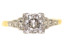 Art Deco 18ct Gold Diamond Ring With Step Cut Diamond Set Shoulders