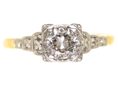 Art Deco 18ct Gold Diamond Ring With Step Cut Diamond Set Shoulders