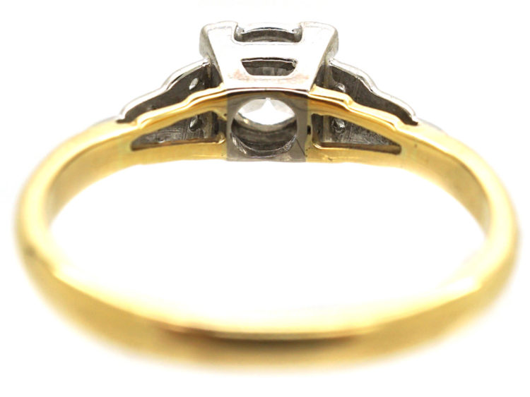 Art Deco 18ct Gold Diamond Ring With Step Cut Diamond Set Shoulders