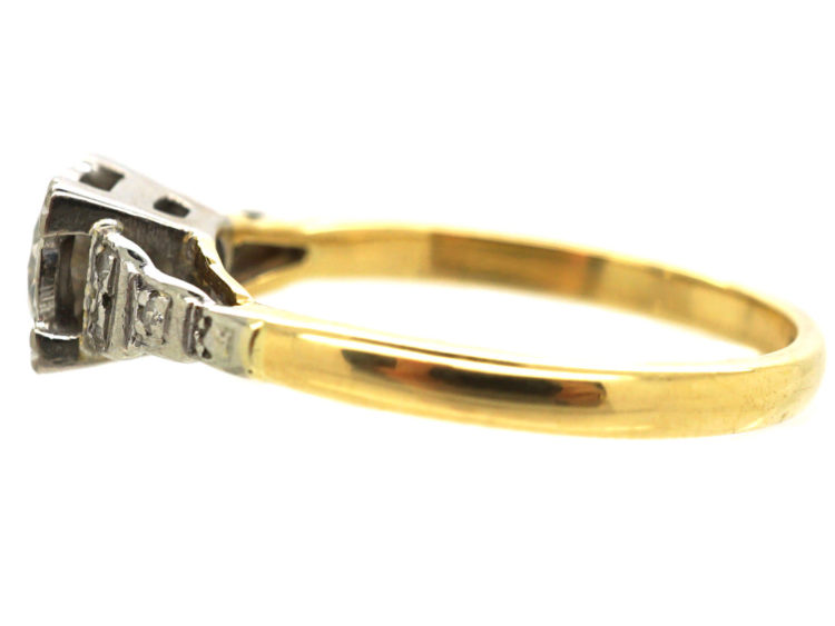 Art Deco 18ct Gold Diamond Ring With Step Cut Diamond Set Shoulders