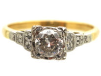 Art Deco 18ct Gold Diamond Ring With Step Cut Diamond Set Shoulders