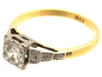 Art Deco 18ct Gold Diamond Ring With Step Cut Diamond Set Shoulders
