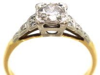 Art Deco 18ct Gold Diamond Ring With Step Cut Diamond Set Shoulders
