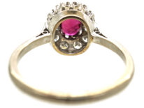 Art Deco 18ct White Gold & Platinum, Ruby & Diamond Cluster Ring