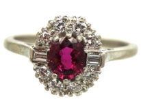 Art Deco 18ct White Gold & Platinum, Ruby & Diamond Cluster Ring