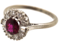Art Deco 18ct White Gold & Platinum, Ruby & Diamond Cluster Ring