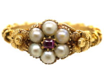 Regency 15ct Gold , Natural Split Pearl & Ruby Cluster Ring