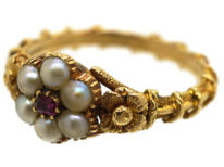 Regency 15ct Gold , Natural Split Pearl & Ruby Cluster Ring