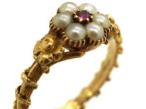 Regency 15ct Gold , Natural Split Pearl & Ruby Cluster Ring