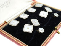 Art Deco 18ct Gold, Platinum, Mother of Pearl & Natural Split Pearl Dress Set
