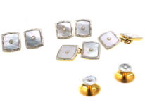 Art Deco 18ct Gold, Platinum, Mother of Pearl & Natural Split Pearl Dress Set