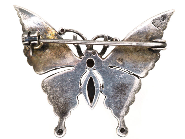 Silver, Marcasite & Onyx Butterfly Brooch