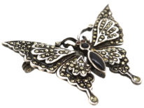 Silver, Marcasite & Onyx Butterfly Brooch