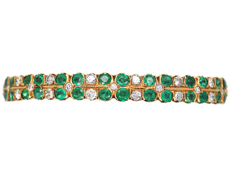 Edwardian 18ct Gold, Diamond & Emerald Bangle
