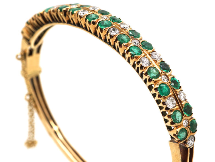 Edwardian 18ct Gold, Diamond & Emerald Bangle