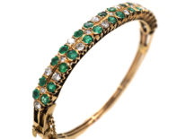Edwardian 18ct Gold, Diamond & Emerald Bangle