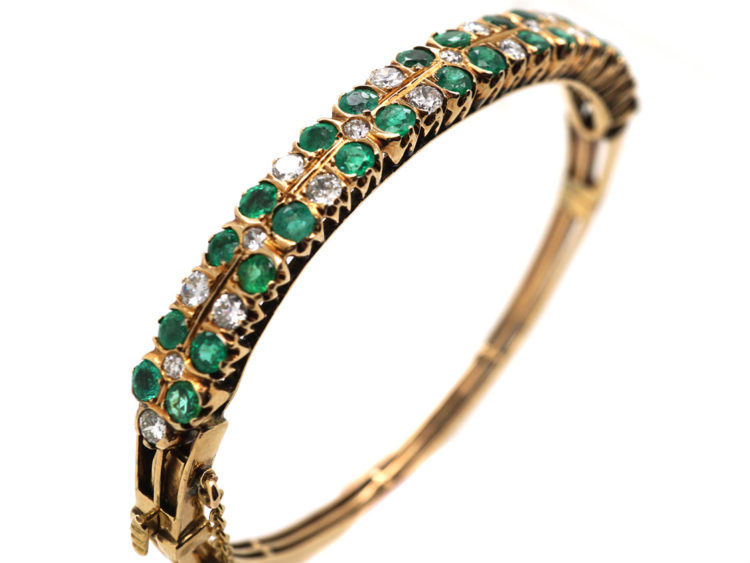 Edwardian 18ct Gold, Diamond & Emerald Bangle