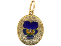 Victorian 15ct Gold Oval Locket With Enamel & Rose Diamond Pansy Motif