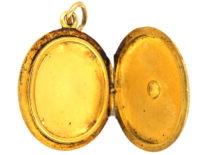 Victorian 15ct Gold Oval Locket With Enamel & Rose Diamond Pansy Motif