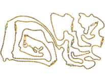 Edwardian 15ct Gold Long Guard Chain set with Natural Split Pearls & Turquoise