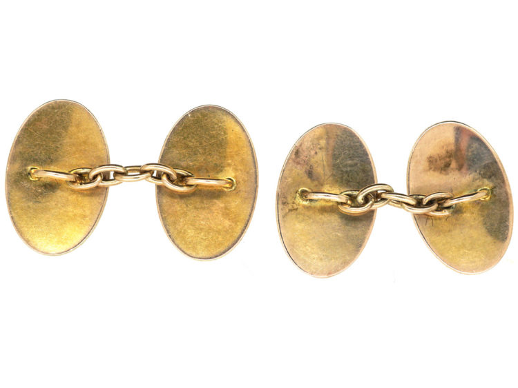 Edwardian 15ct Gold Enamelled Cufflinks with Game Birds