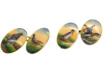 Edwardian 15ct Gold Enamelled Cufflinks with Game Birds