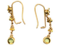 Edwardian 15ct Gold, Peridot & Natural Split Pearl Drop Earrings