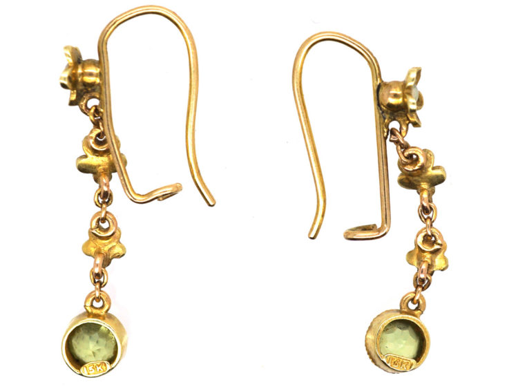 Edwardian 15ct Gold, Peridot & Natural Split Pearl Drop Earrings