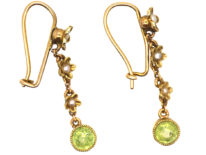 Edwardian 15ct Gold, Peridot & Natural Split Pearl Drop Earrings