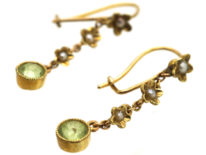 Edwardian 15ct Gold, Peridot & Natural Split Pearl Drop Earrings