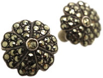 Silver & Marcasite Clip-On Flower Earrings