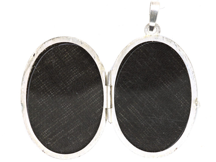 Oval Silver Engraved Flowers Locket