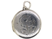 Round Silver Locket Engraved with a Flower