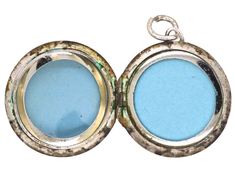 Round Silver Locket Engraved with a Flower
