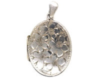Silver Oval Locket Engraved with Flowers