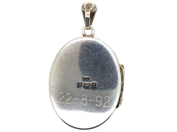 Silver Oval Locket Engraved with Flowers