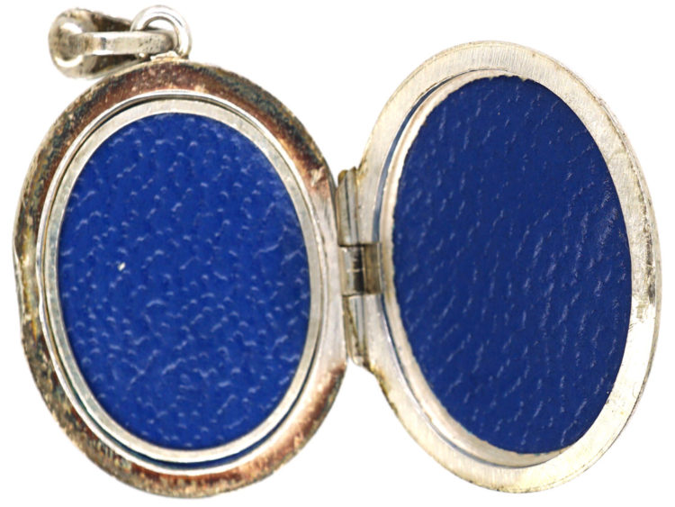 Silver Oval Locket Engraved with Flowers