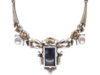 Art Deco Silver, Marcasite & Opal Doublet Necklace