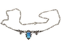 Art Deco Silver, Marcasite & Opal Doublet Necklace