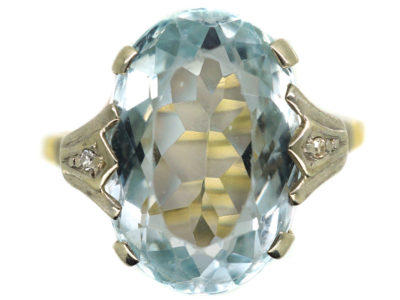 Art Deco 14ct Gold, Diamond & Aquamarine Ring