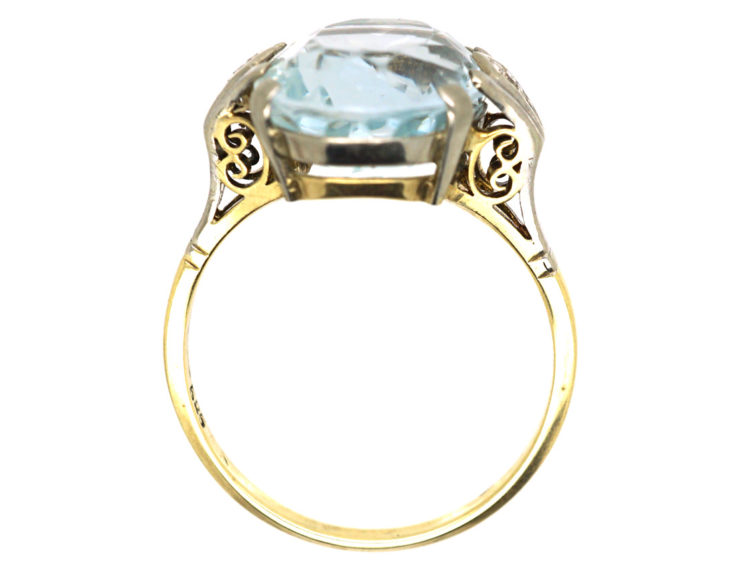 Art Deco 14ct Gold, Diamond & Aquamarine Ring