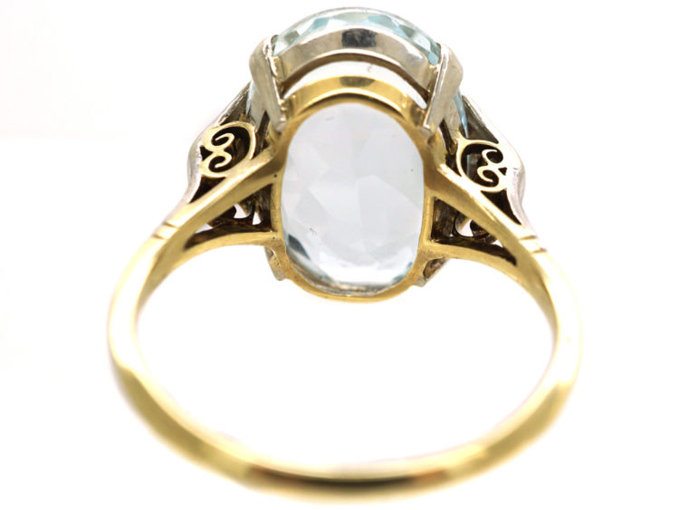 Art Deco 14ct Gold, Diamond & Aquamarine Ring