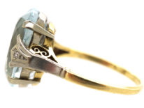 Art Deco 14ct Gold, Diamond & Aquamarine Ring