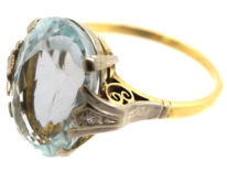 Art Deco 14ct Gold, Diamond & Aquamarine Ring