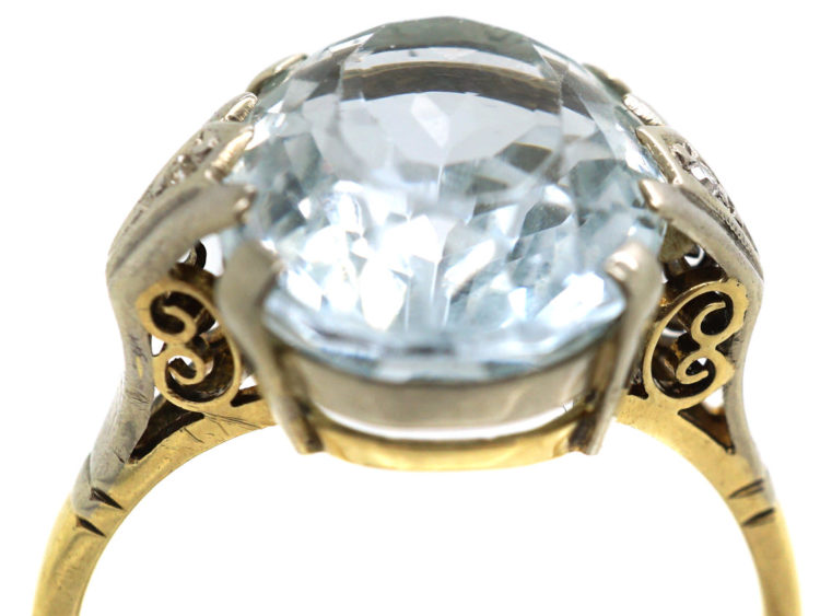 Art Deco 14ct Gold, Diamond & Aquamarine Ring