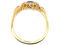 Edwardian 18ct Gold, Sapphire & Diamond Cluster Ring with Sapphire Set Shoulders