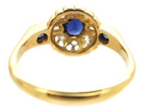 Edwardian 18ct Gold, Sapphire & Diamond Cluster Ring with Sapphire Set Shoulders