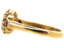 Edwardian 18ct Gold, Sapphire & Diamond Cluster Ring with Sapphire Set Shoulders